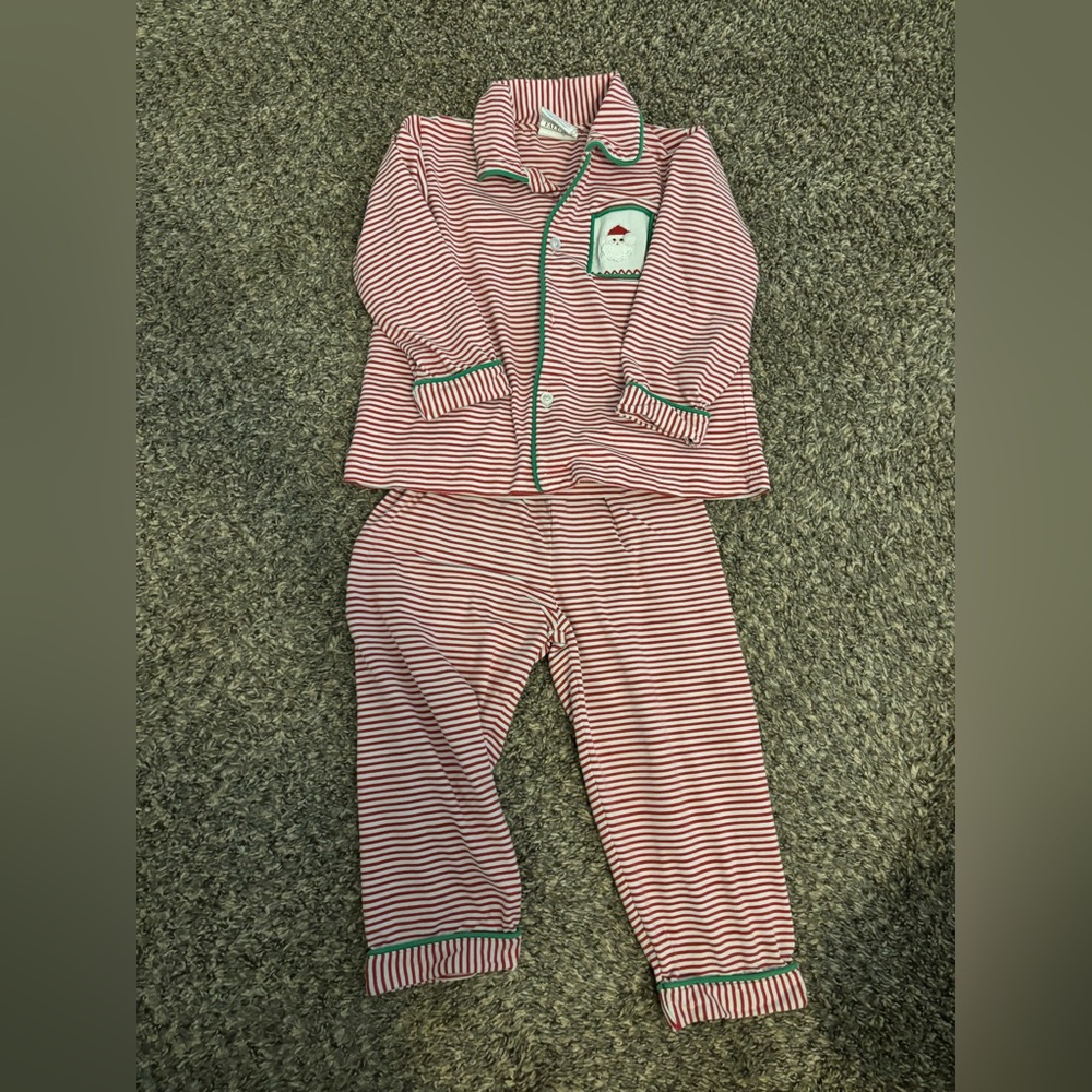 Striped Pajama Set with Green Trim